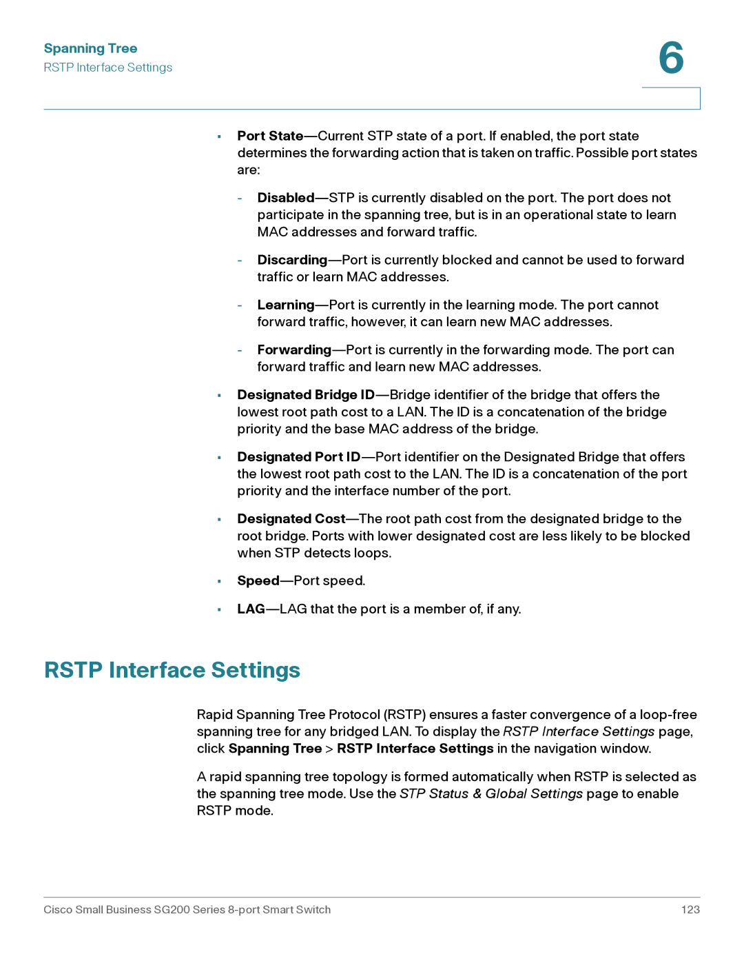 Cisco Systems SLM2008PTNA manual Rstp Interface Settings 