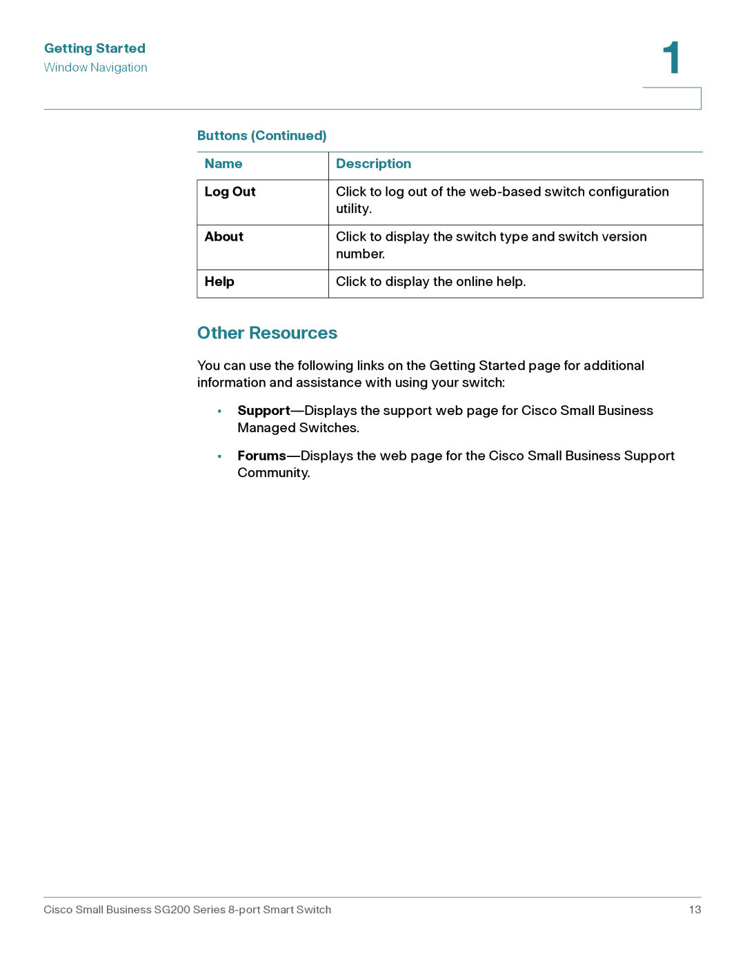 Cisco Systems SLM2008PTNA manual Other Resources, Log Out, About, Help 