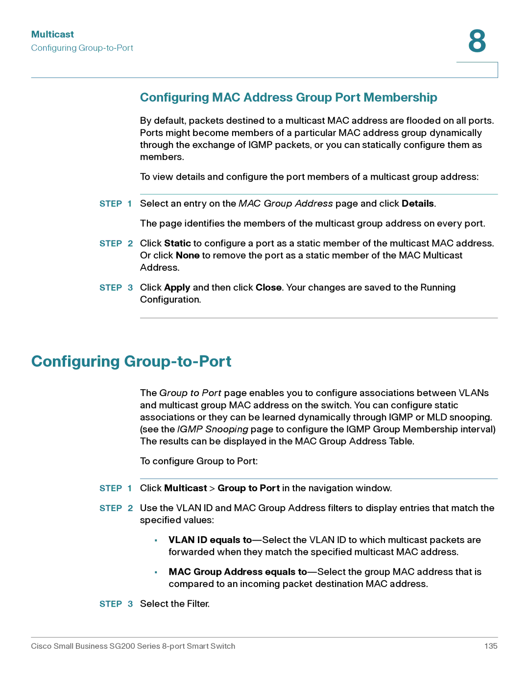 Cisco Systems SLM2008PTNA manual Configuring Group-to-Port, Configuring MAC Address Group Port Membership 