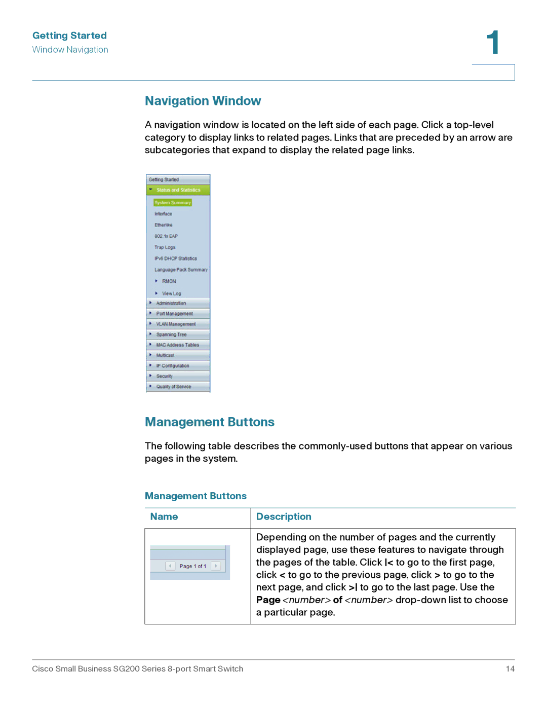 Cisco Systems SLM2008PTNA manual Navigation Window, Management Buttons 