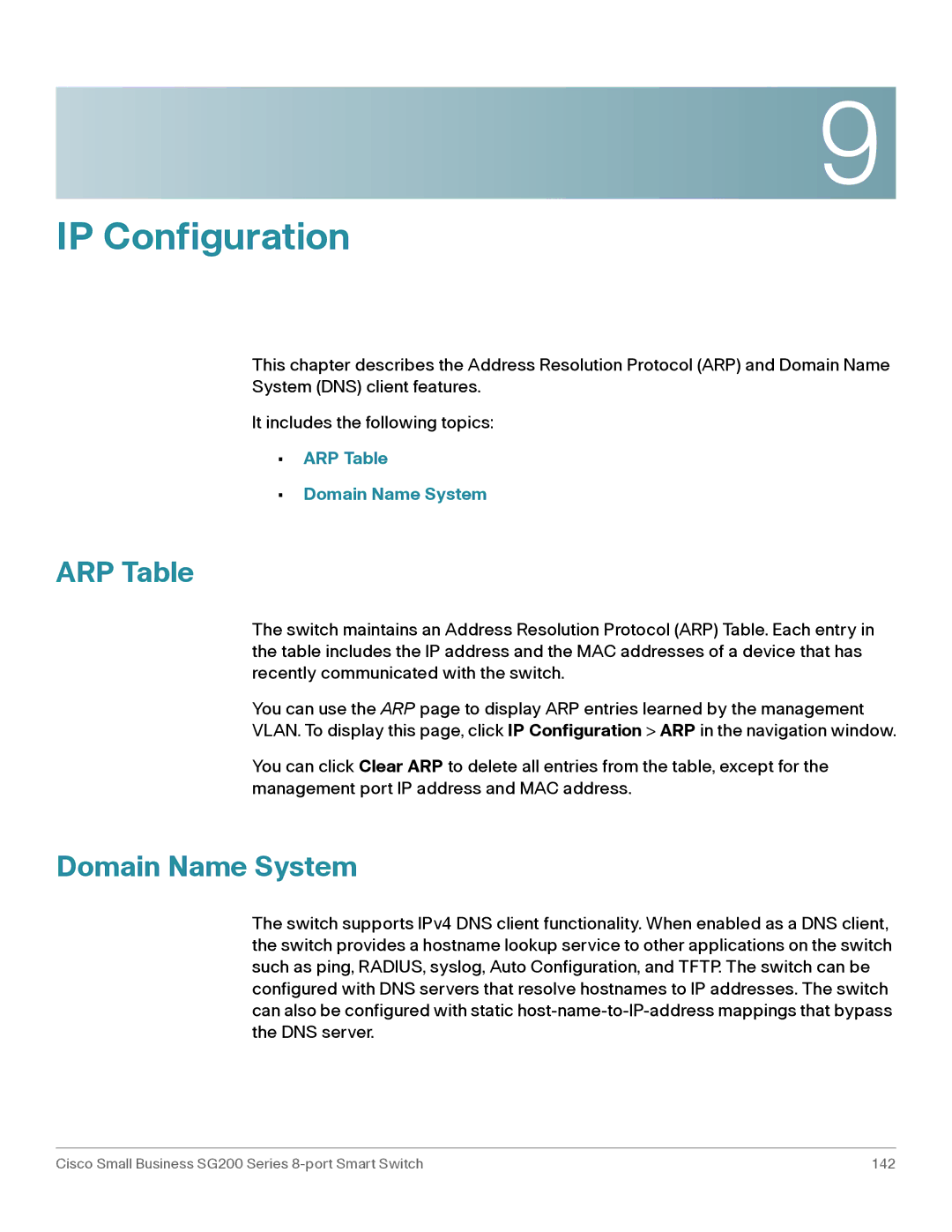 Cisco Systems SLM2008PTNA manual ARP Table, Domain Name System 