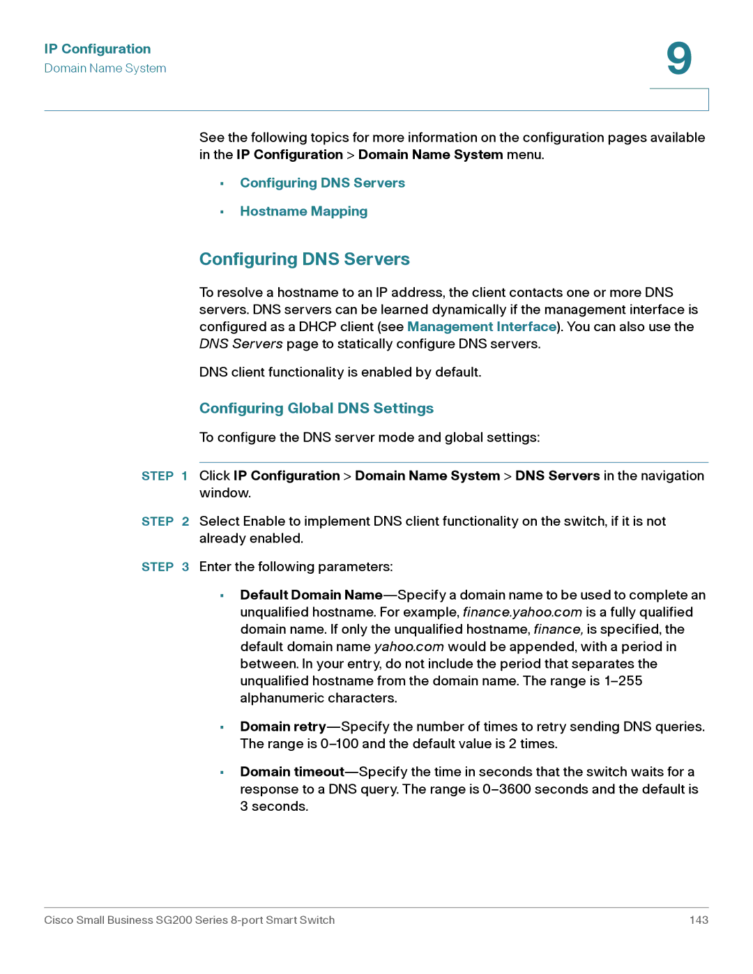 Cisco Systems SLM2008PTNA manual Configuring DNS Servers, Configuring Global DNS Settings 