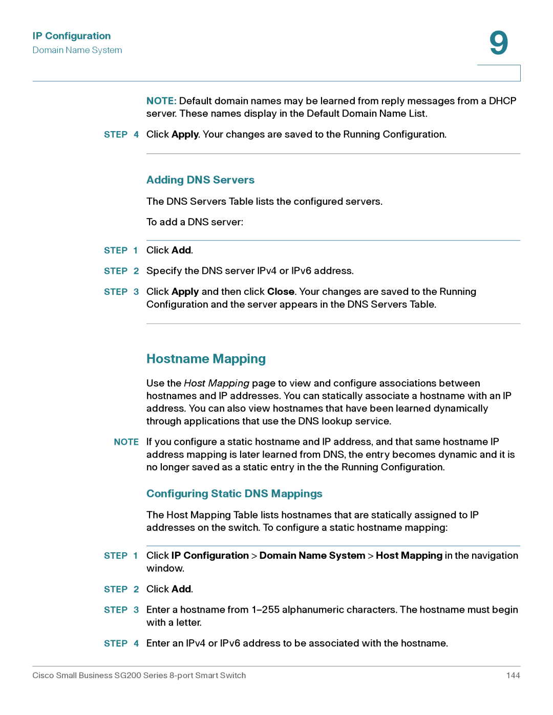 Cisco Systems SLM2008PTNA manual Hostname Mapping, Adding DNS Servers, Configuring Static DNS Mappings 