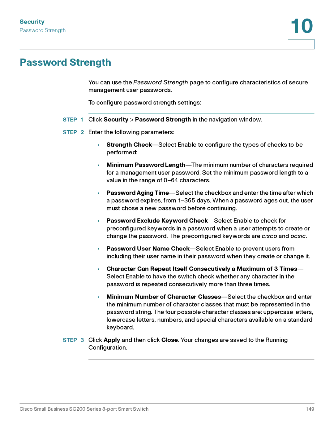 Cisco Systems SLM2008PTNA manual Password Strength 