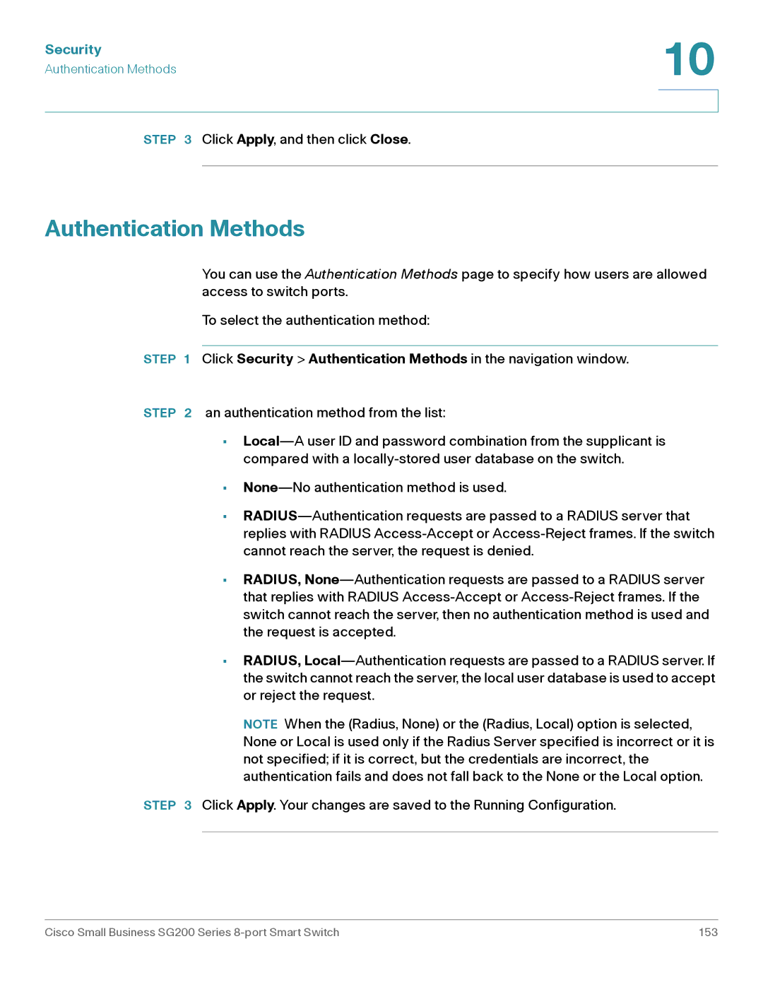 Cisco Systems SLM2008PTNA manual Authentication Methods 