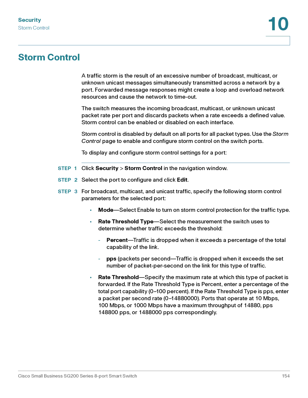 Cisco Systems SLM2008PTNA manual Storm Control 