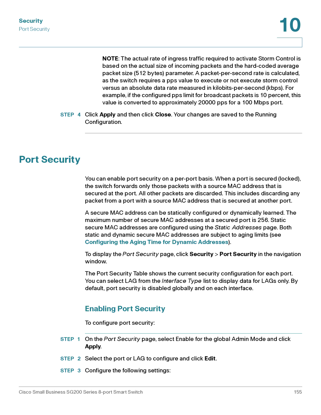 Cisco Systems SLM2008PTNA manual Enabling Port Security 