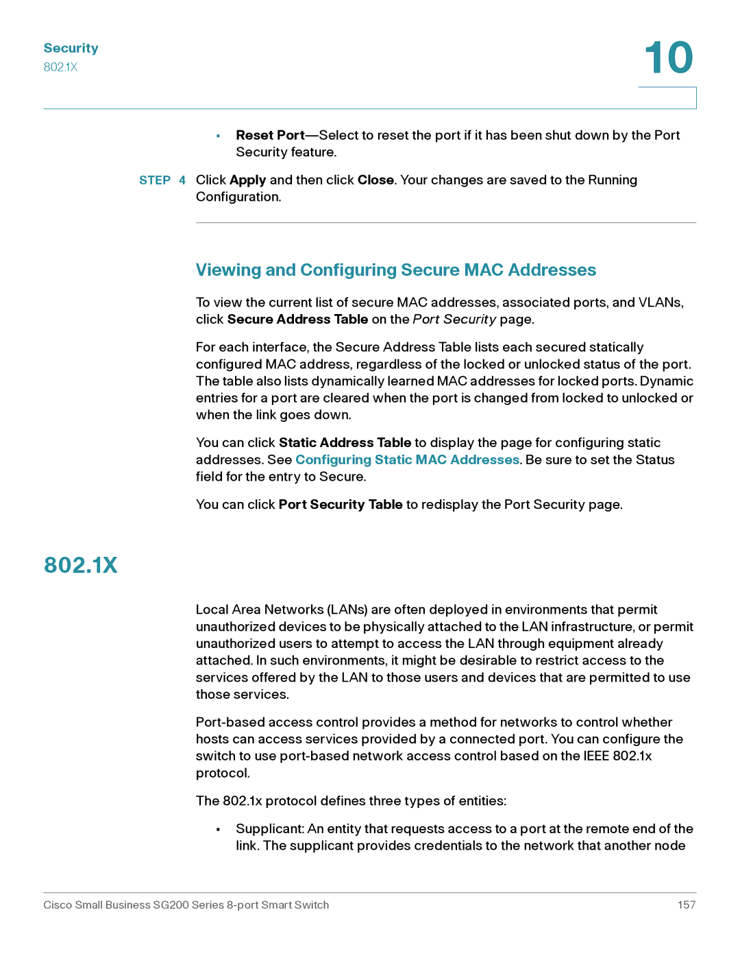 Cisco Systems SLM2008PTNA manual 802.1X, Viewing and Configuring Secure MAC Addresses 