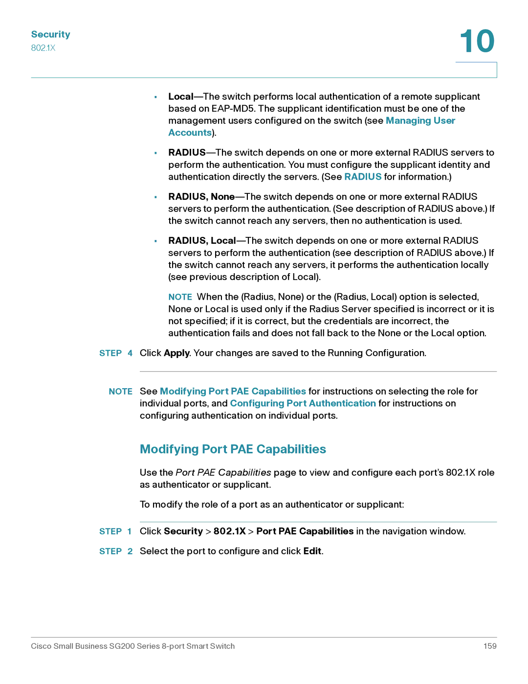 Cisco Systems SLM2008PTNA manual Modifying Port PAE Capabilities 