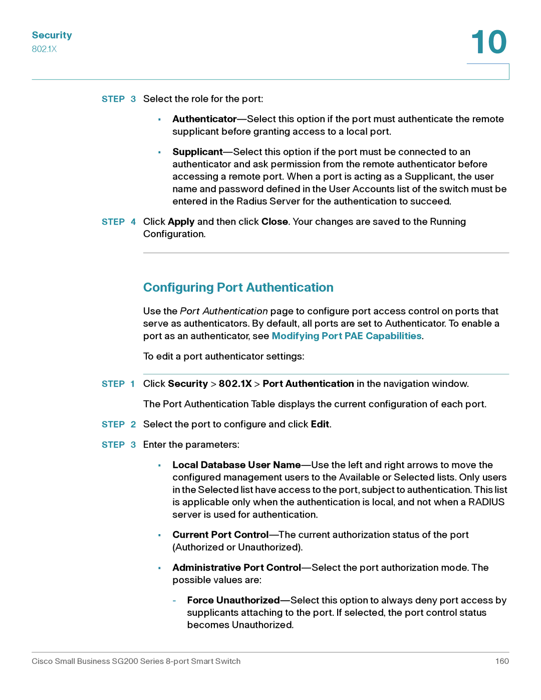 Cisco Systems SLM2008PTNA manual Configuring Port Authentication 