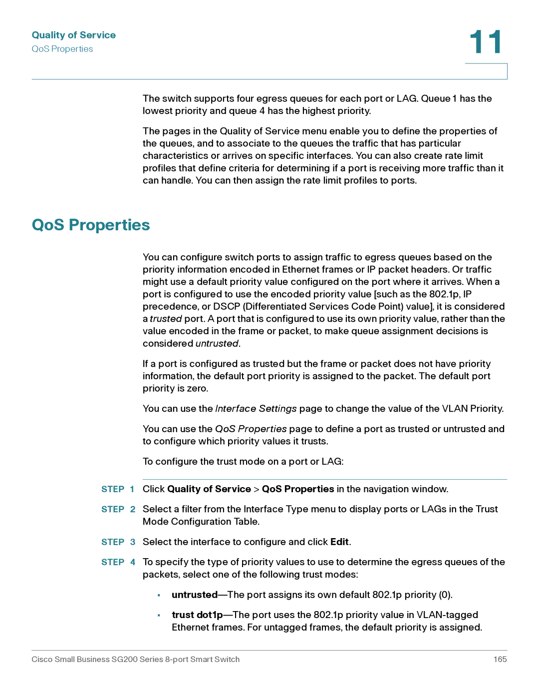 Cisco Systems SLM2008PTNA manual QoS Properties, Quality of Service 