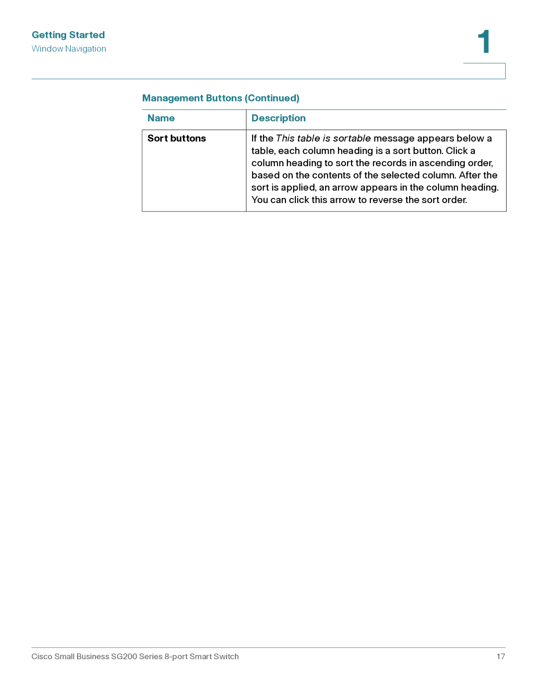 Cisco Systems SLM2008PTNA manual Sort buttons 