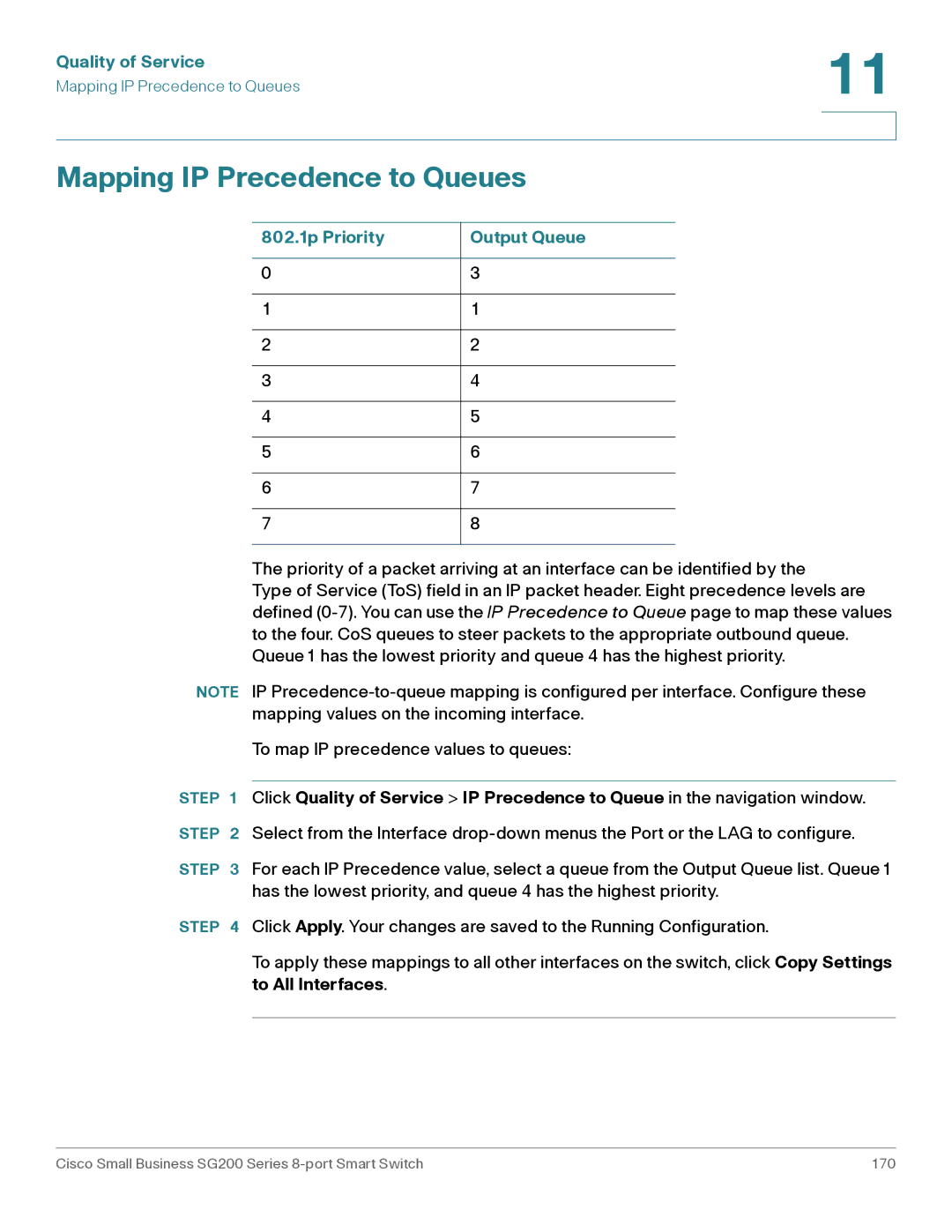 Cisco Systems SLM2008PTNA manual Mapping IP Precedence to Queues 