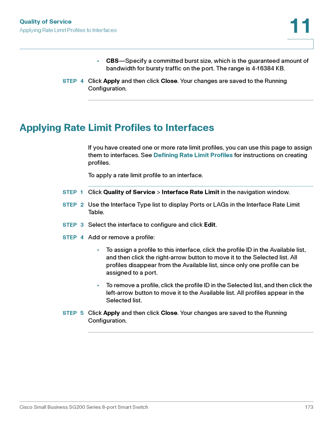 Cisco Systems SLM2008PTNA manual Applying Rate Limit Profiles to Interfaces 