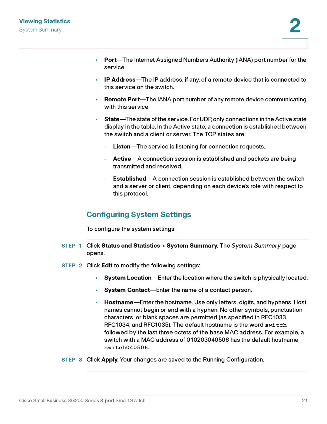 Cisco Systems SLM2008PTNA manual Configuring System Settings 