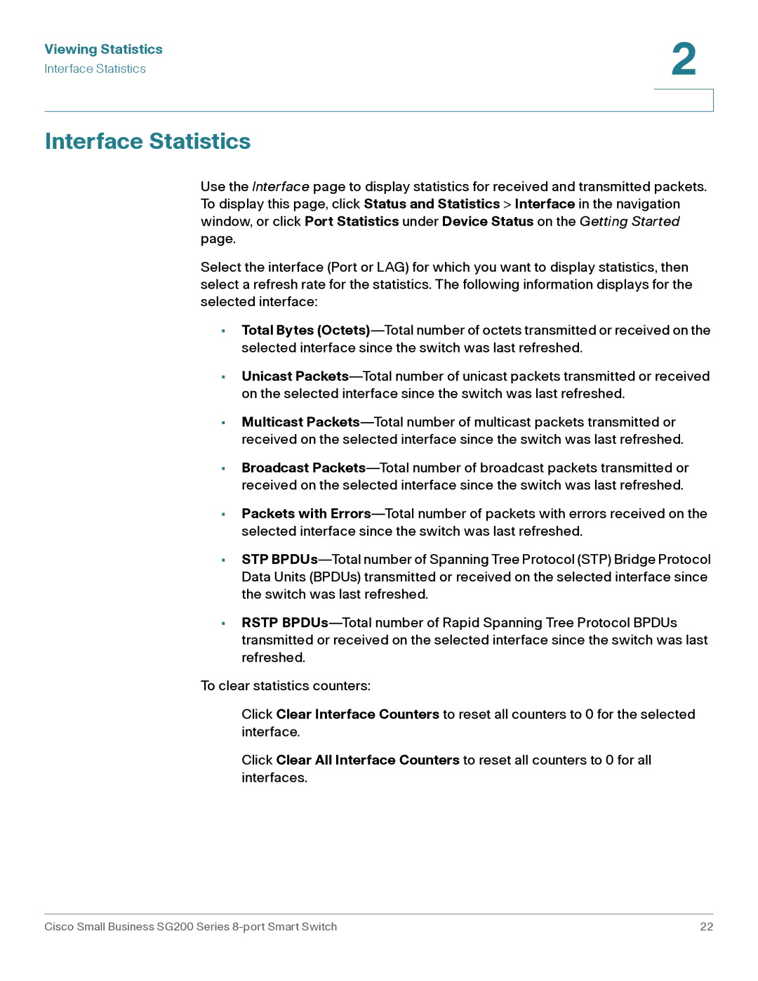 Cisco Systems SLM2008PTNA manual Interface Statistics 