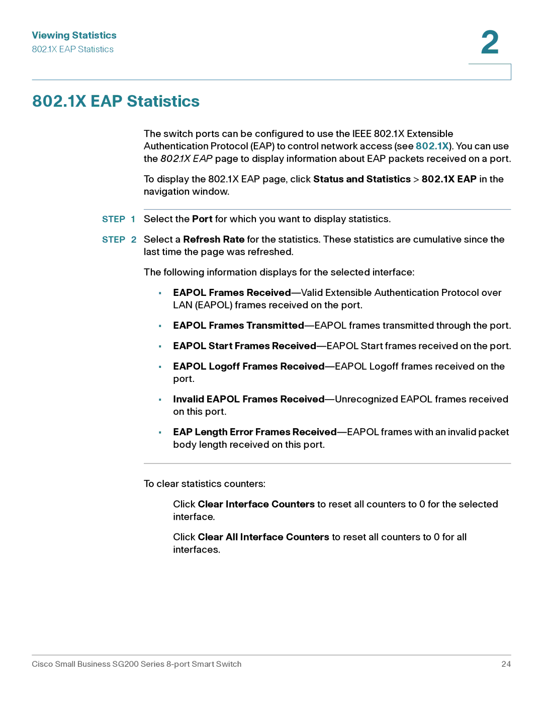 Cisco Systems SLM2008PTNA manual 802.1X EAP Statistics 