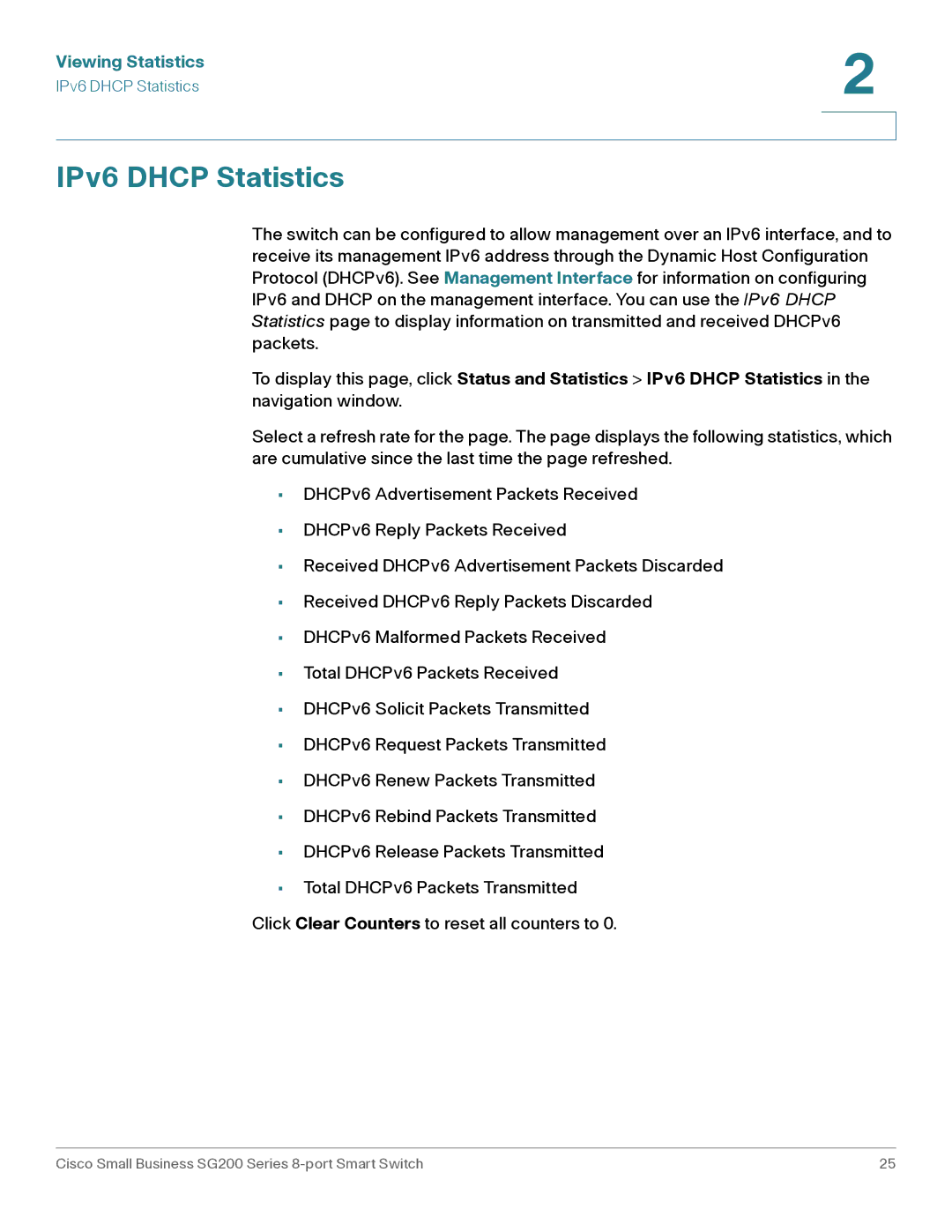 Cisco Systems SLM2008PTNA manual IPv6 Dhcp Statistics 