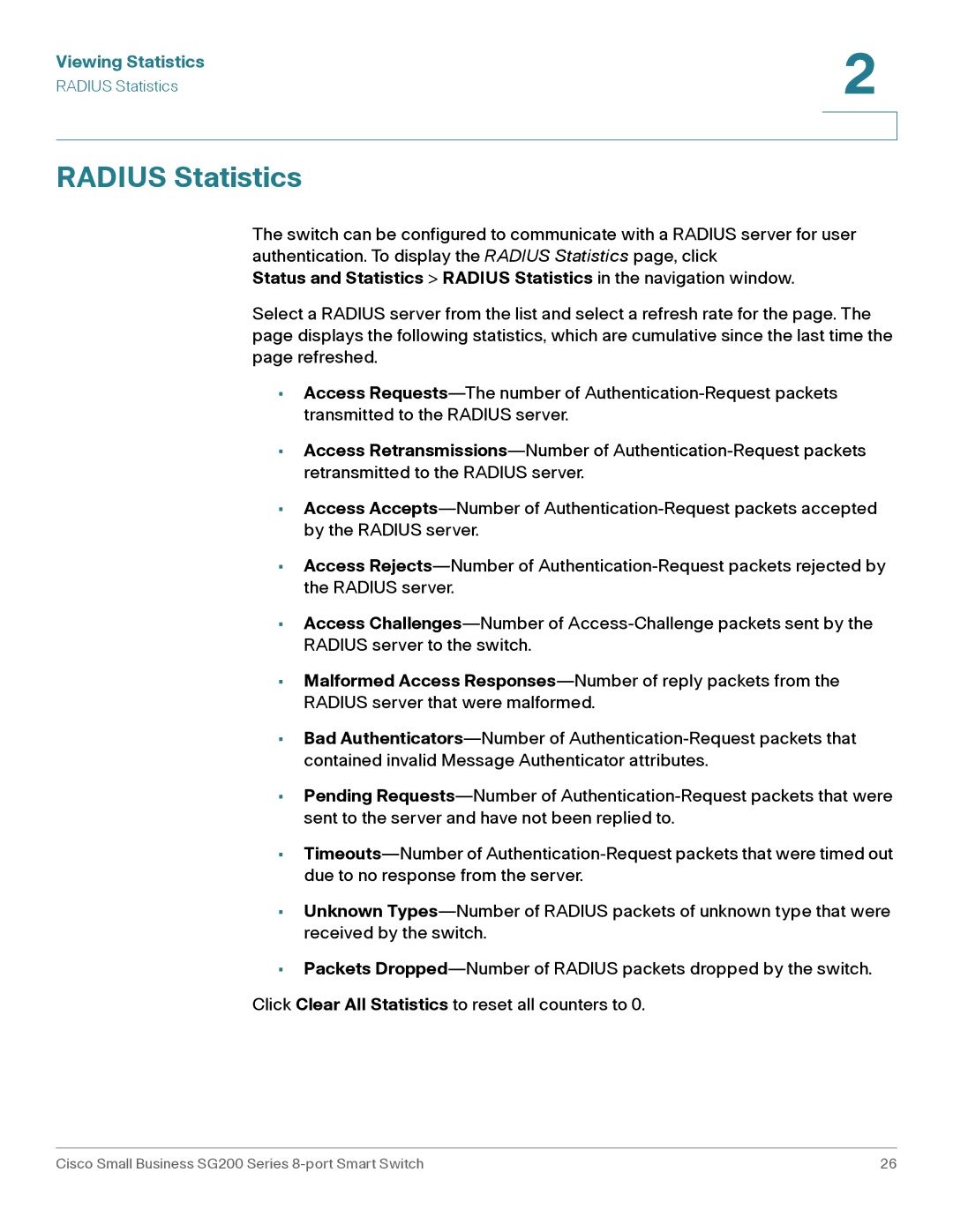 Cisco Systems SLM2008PTNA manual Radius Statistics 