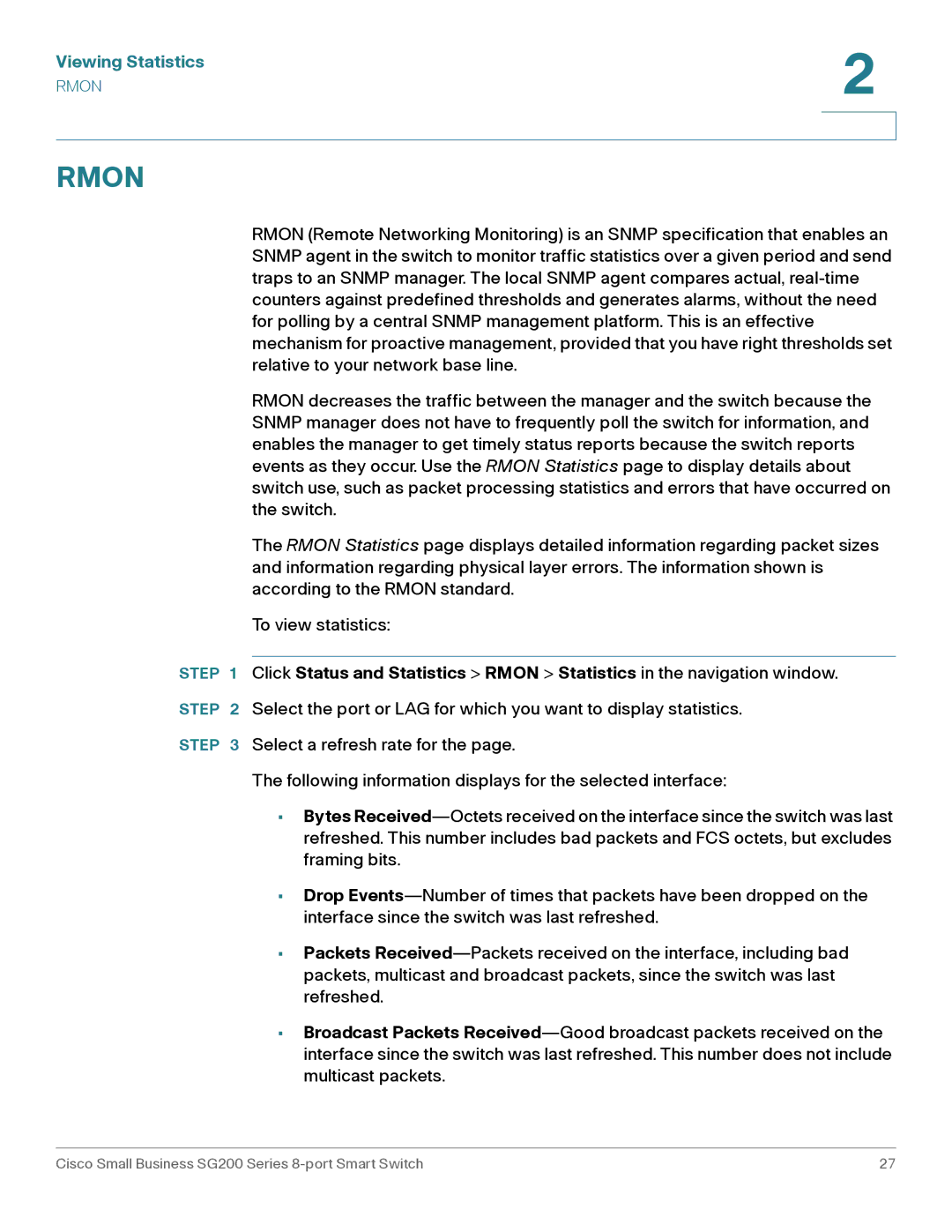 Cisco Systems SLM2008PTNA manual Rmon 