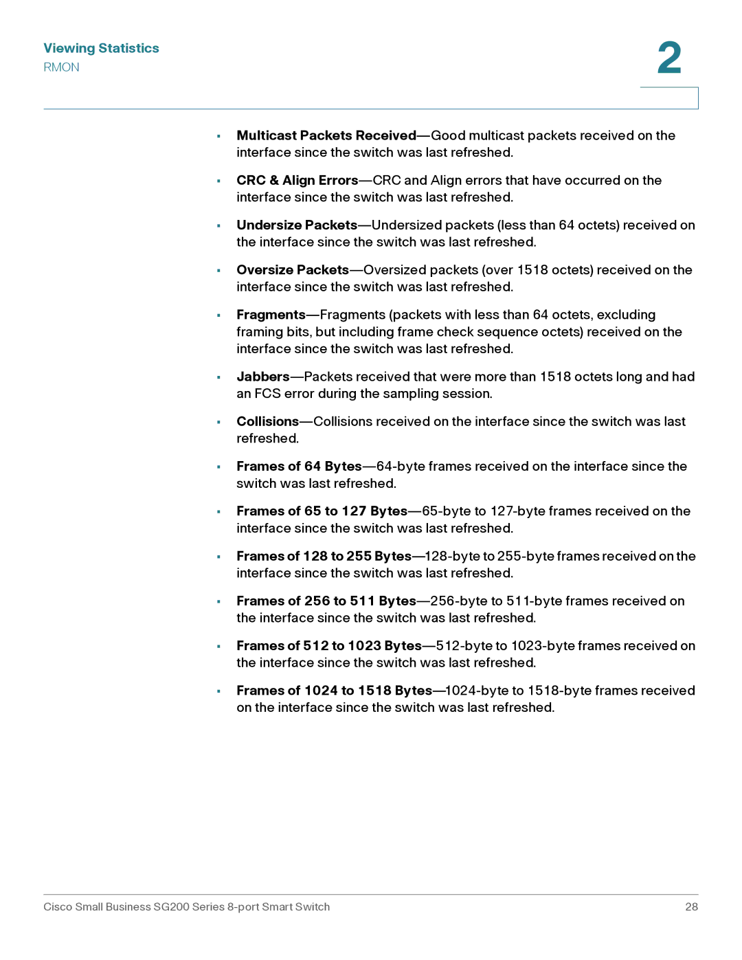 Cisco Systems SLM2008PTNA manual Viewing Statistics 