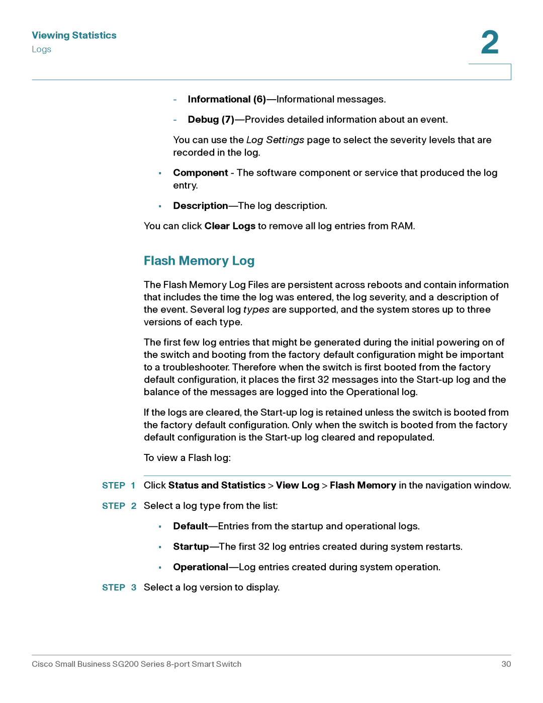 Cisco Systems SLM2008PTNA manual Flash Memory Log 