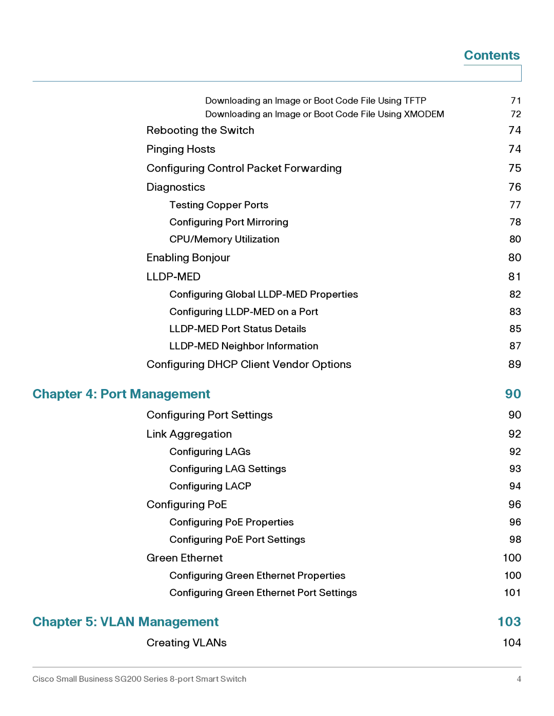 Cisco Systems SLM2008PTNA manual Port Management, Vlan Management 103 