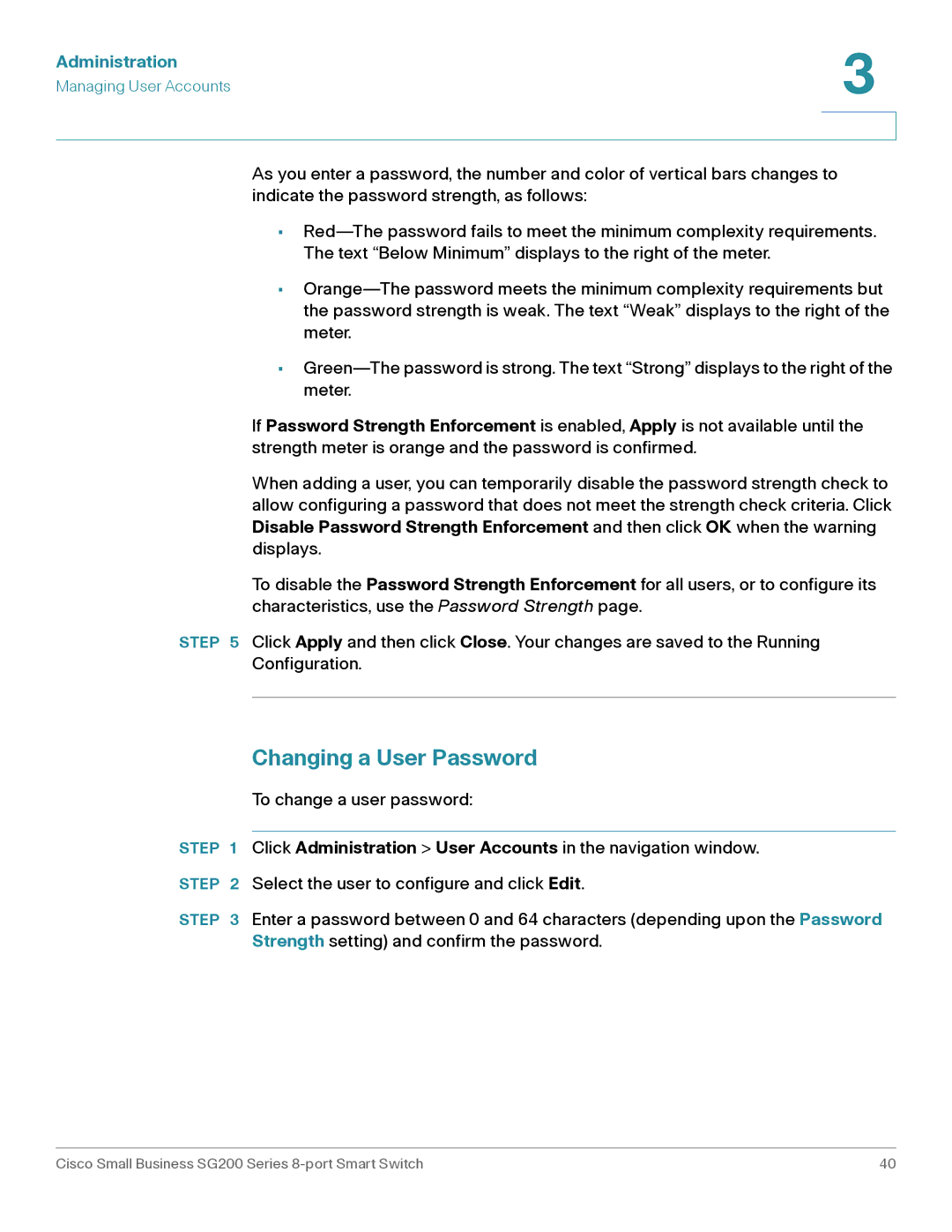 Cisco Systems SLM2008PTNA manual Changing a User Password 