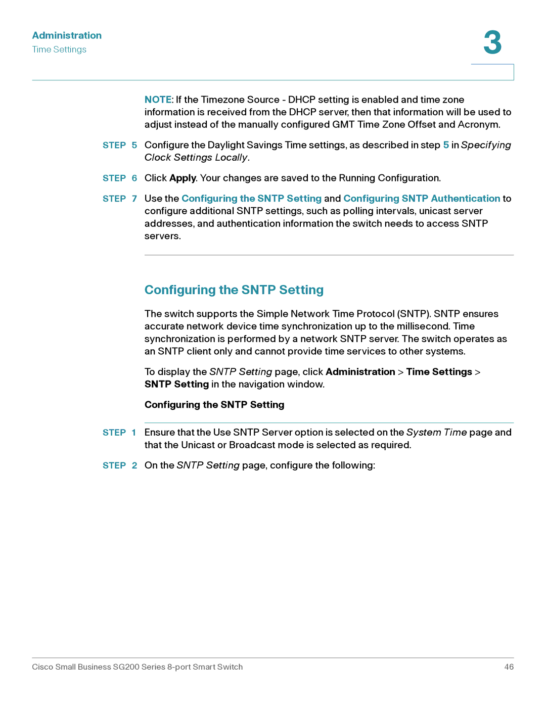 Cisco Systems SLM2008PTNA manual Configuring the Sntp Setting 