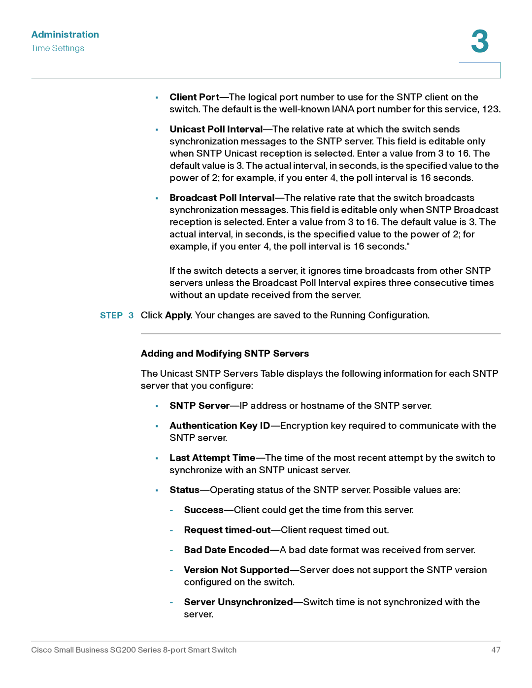 Cisco Systems SLM2008PTNA manual Adding and Modifying Sntp Servers 