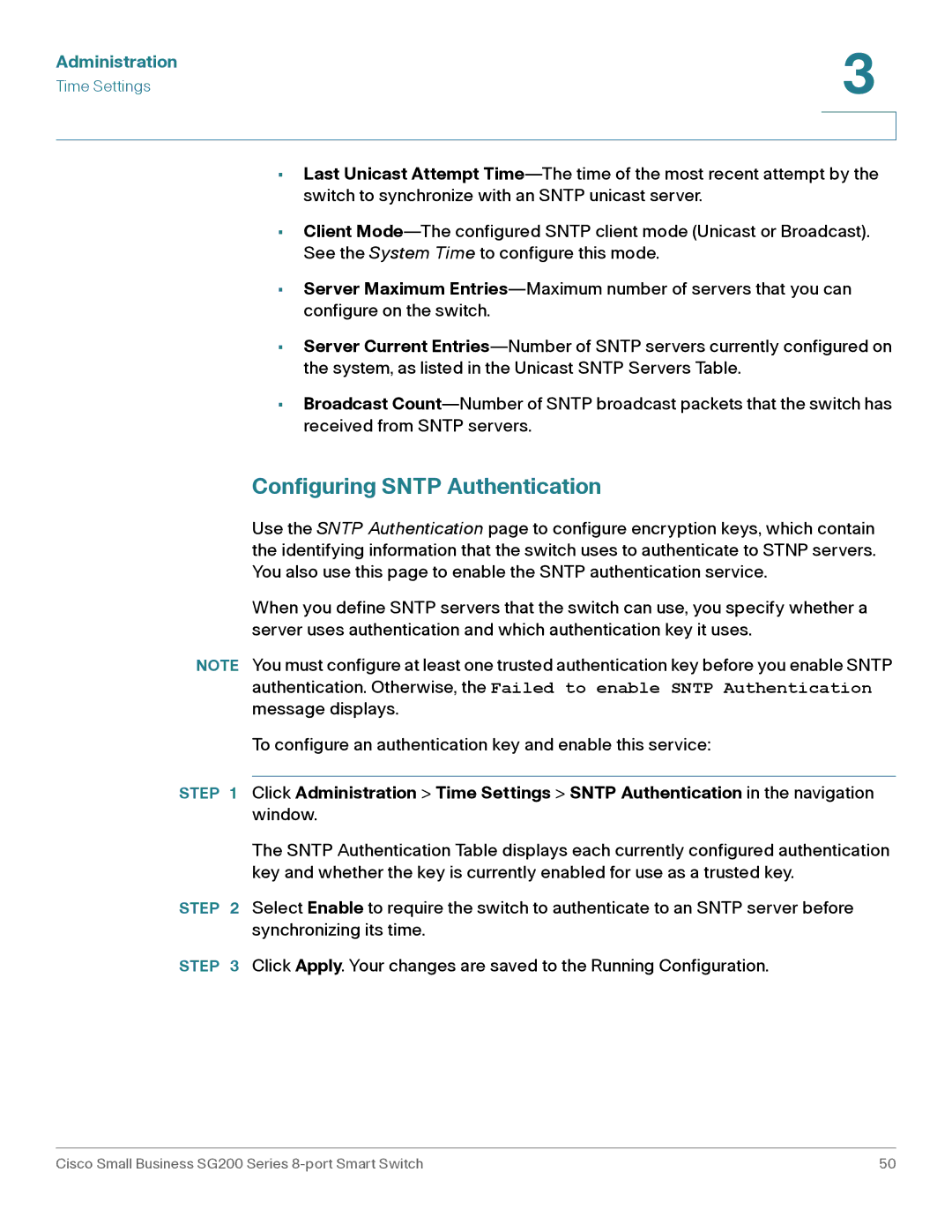 Cisco Systems SLM2008PTNA manual Configuring Sntp Authentication 