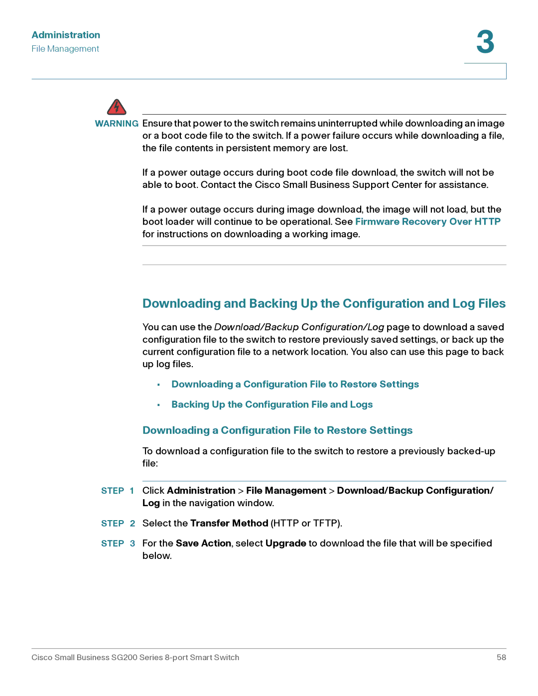 Cisco Systems SLM2008PTNA manual Downloading and Backing Up the Configuration and Log Files 