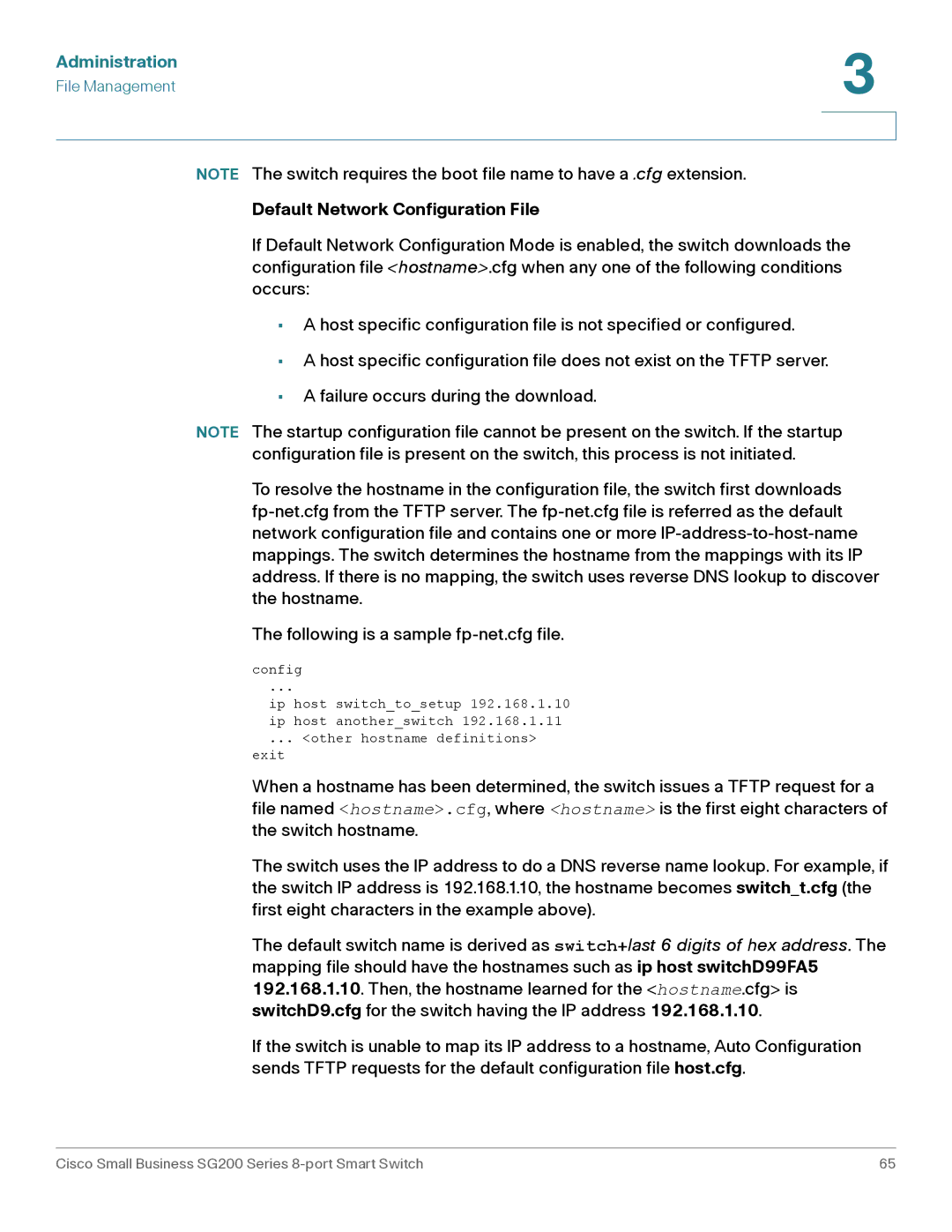 Cisco Systems SLM2008PTNA manual Default Network Configuration File 