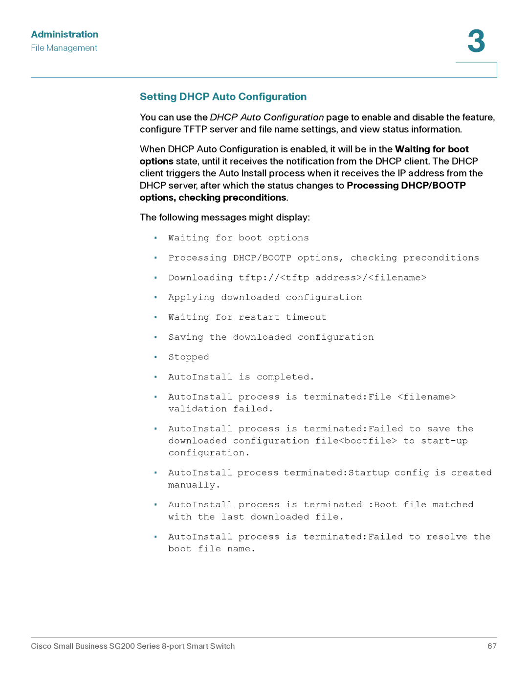 Cisco Systems SLM2008PTNA manual Setting Dhcp Auto Configuration 