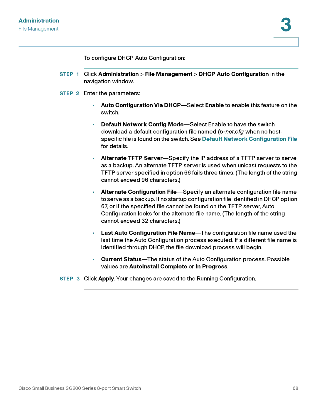 Cisco Systems SLM2008PTNA manual To configure Dhcp Auto Configuration 