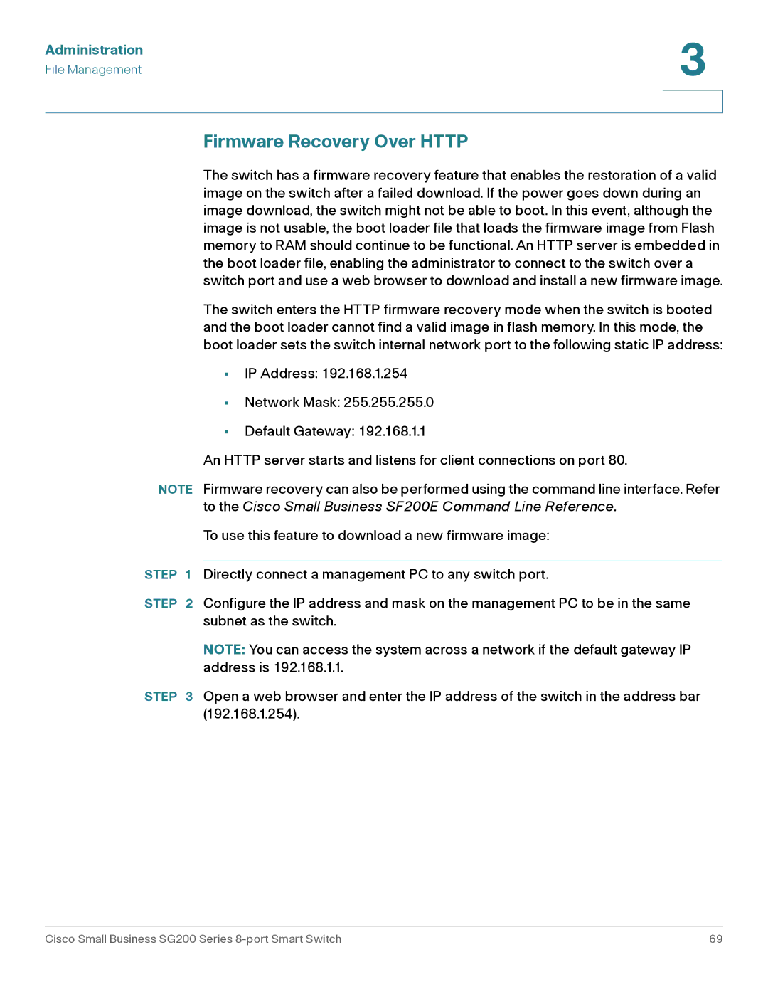 Cisco Systems SLM2008PTNA manual Firmware Recovery Over Http 