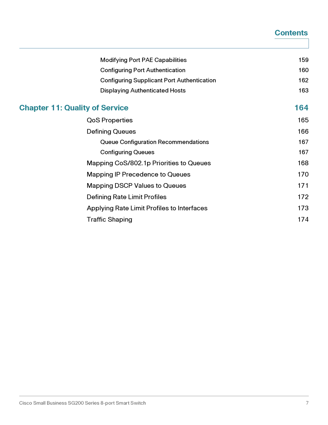 Cisco Systems SLM2008PTNA manual Quality of Service 164 