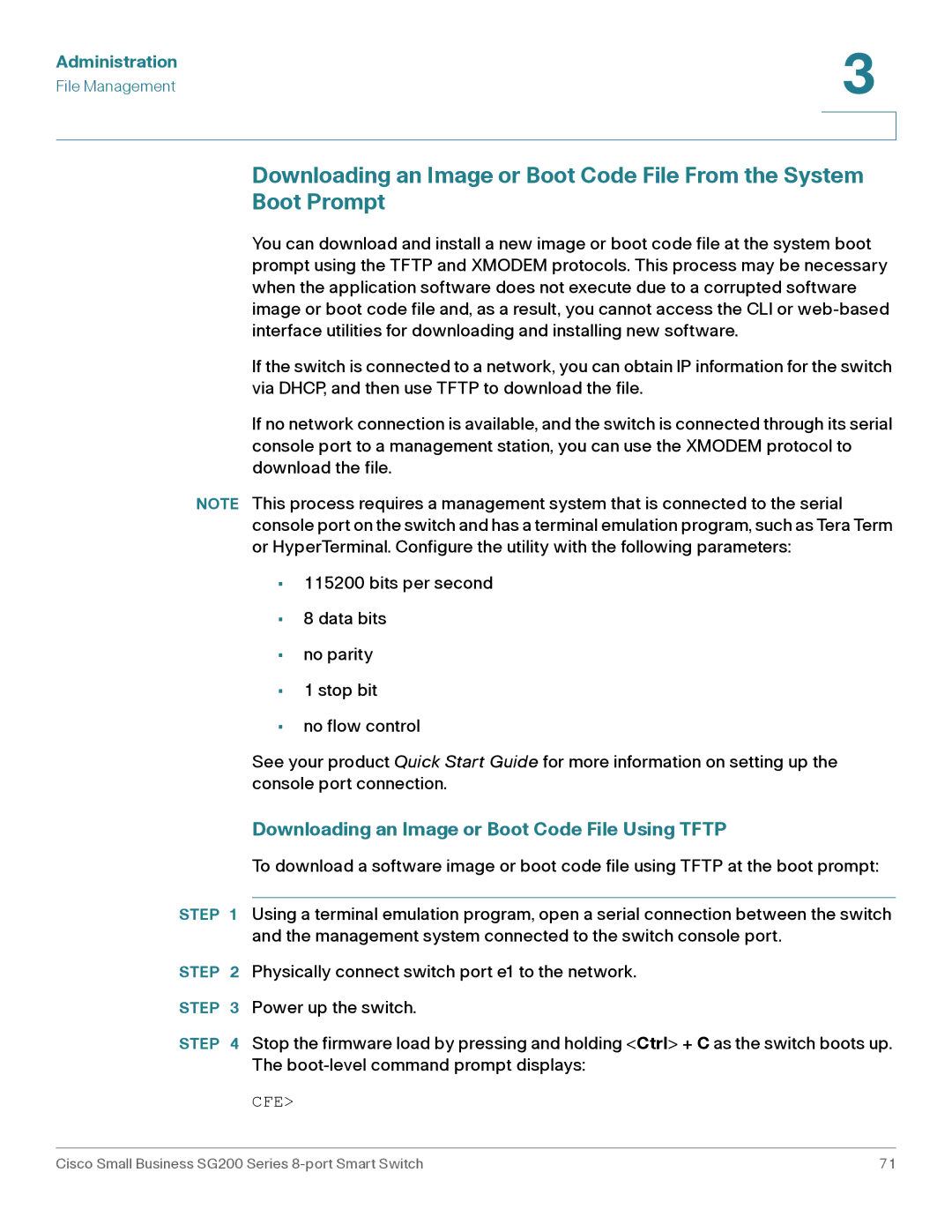 Cisco Systems SLM2008PTNA manual Downloading an Image or Boot Code File Using Tftp 