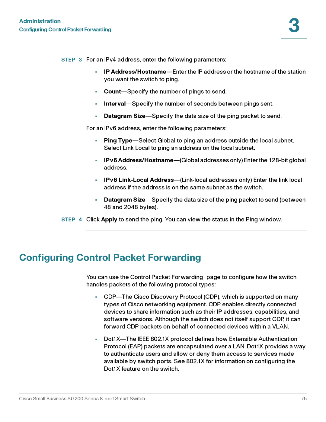 Cisco Systems SLM2008PTNA manual Configuring Control Packet Forwarding 