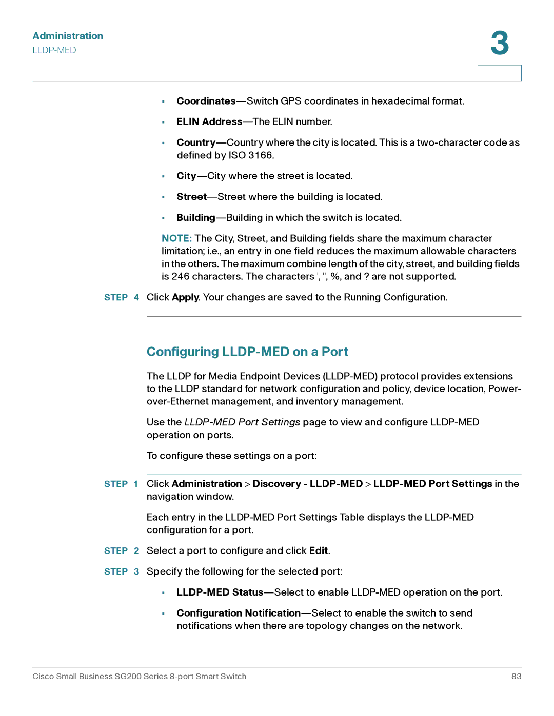 Cisco Systems SLM2008PTNA manual Configuring LLDP-MED on a Port 