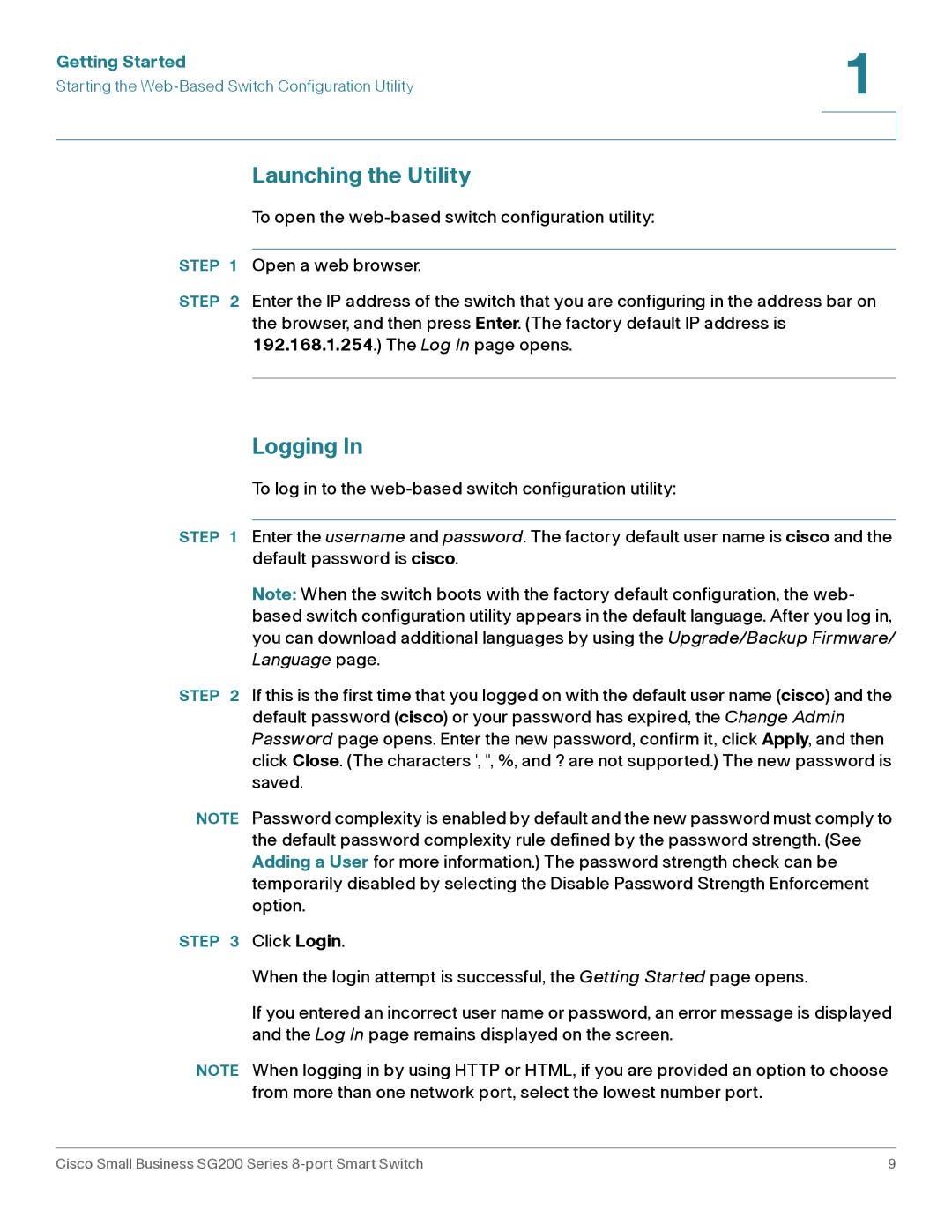 Cisco Systems SLM2008PTNA manual Launching the Utility, Logging 