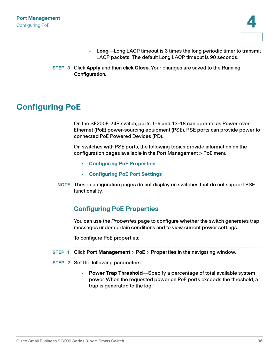 Cisco Systems SLM2008PTNA manual Configuring PoE Properties 