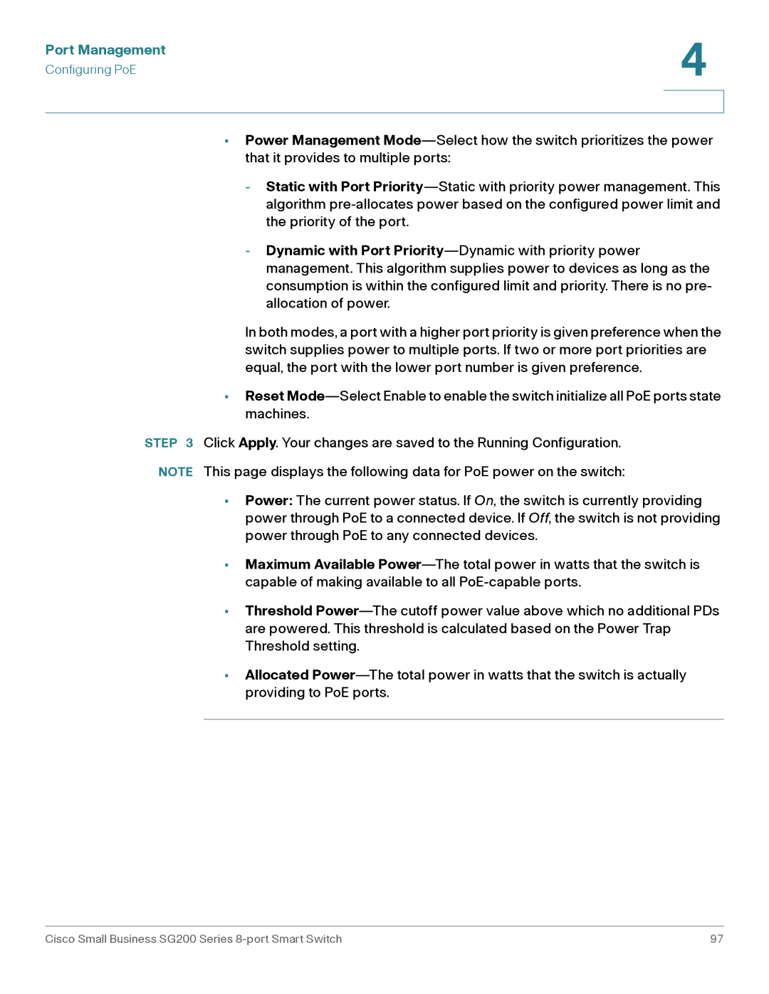 Cisco Systems SLM2008PTNA manual Port Management 