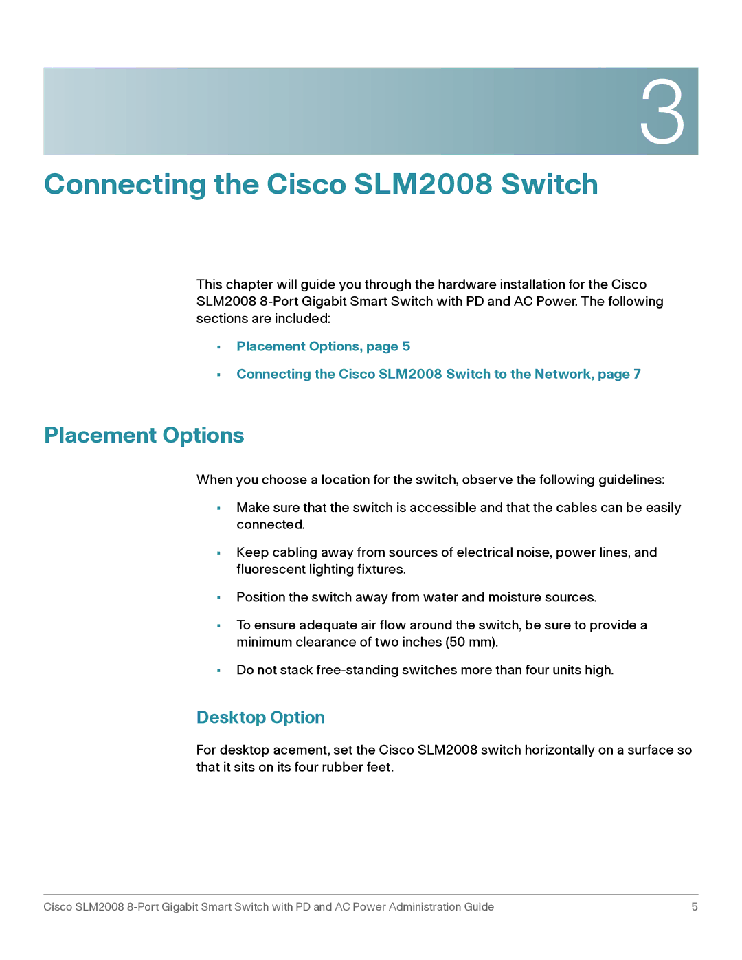 Cisco Systems SLM2008RF manual Placement Options, Desktop Option 