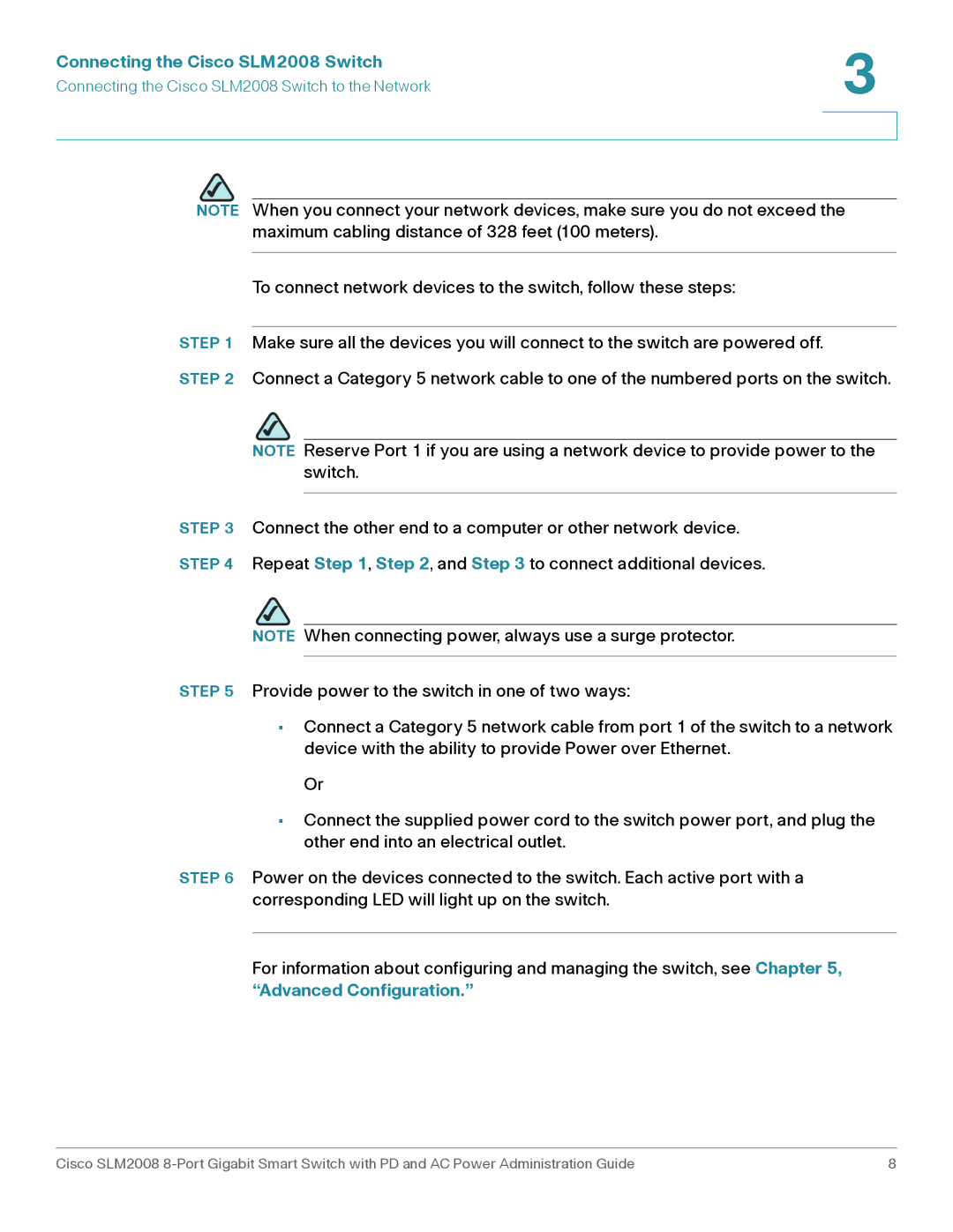 Cisco Systems SLM2008RF manual Connecting the Cisco SLM2008 Switch 