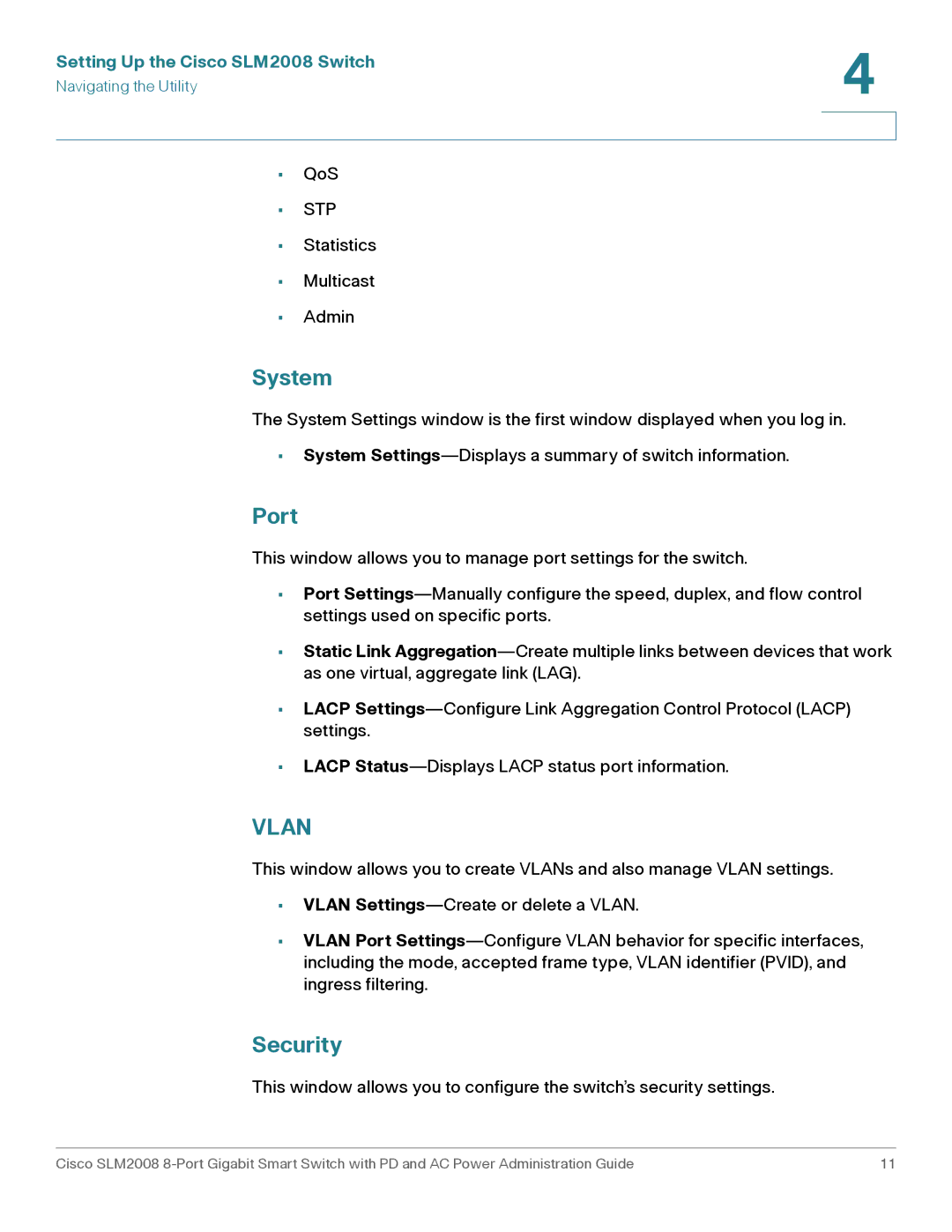 Cisco Systems SLM2008RF manual System, Port, Security 