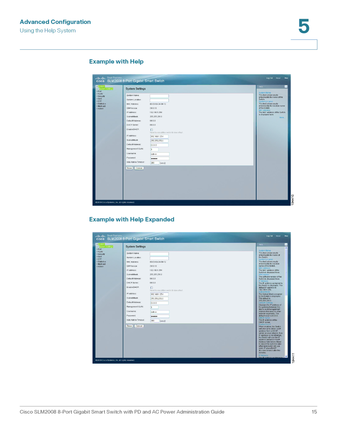 Cisco Systems SLM2008RF manual Advanced Configuration, Example with Help Example with Help Expanded 