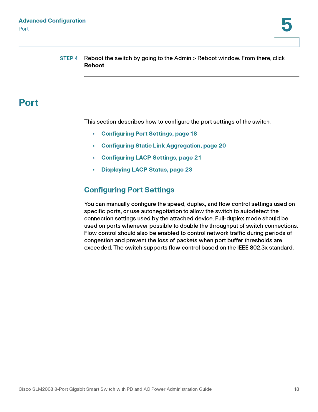 Cisco Systems SLM2008RF manual Configuring Port Settings 