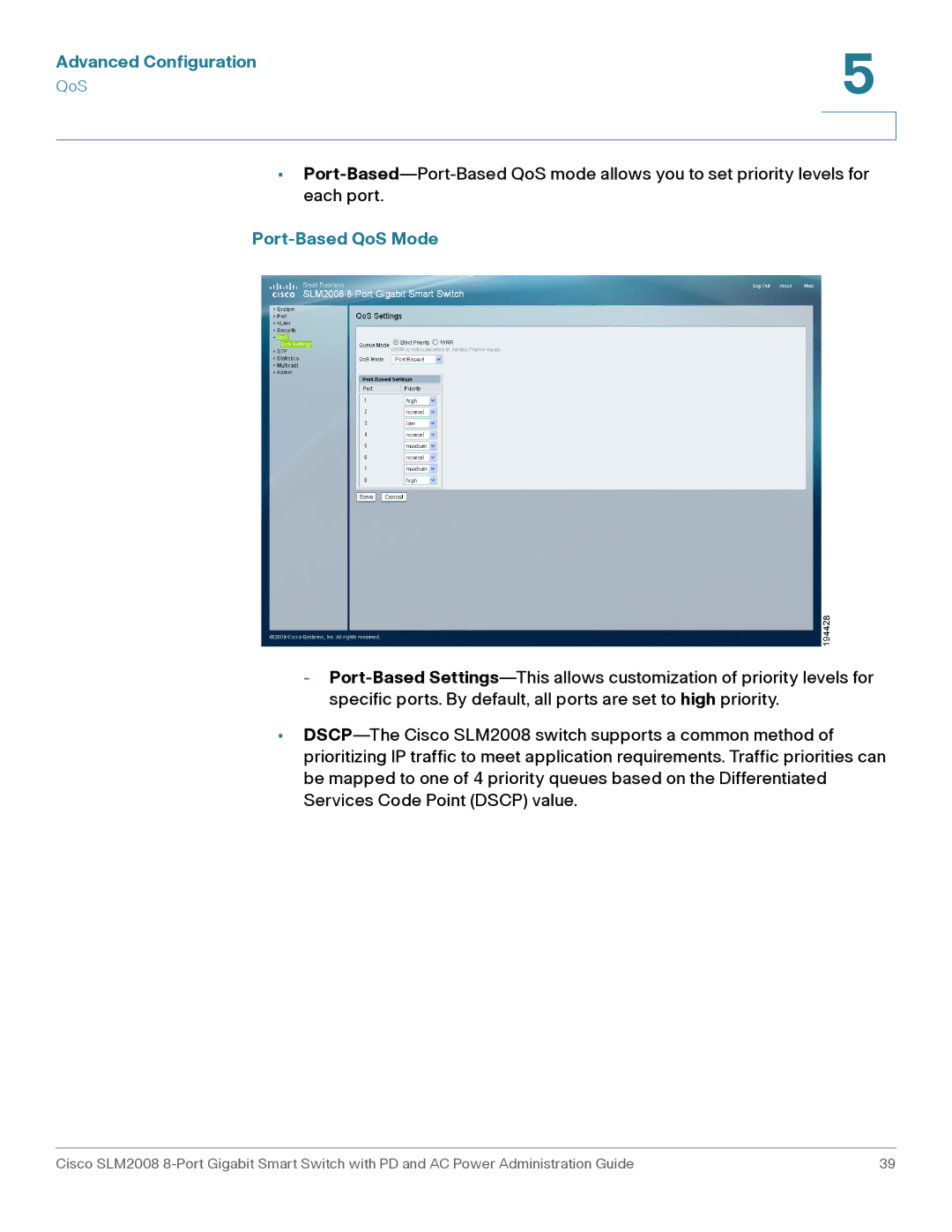 Cisco Systems SLM2008RF manual Port-Based QoS Mode 