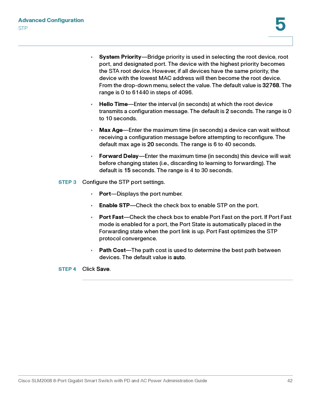 Cisco Systems SLM2008RF manual Advanced Configuration 